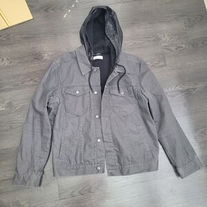 Gap 1969 Men's Gray Hooded Coated Denim Jacket Size XL Casual Grunge